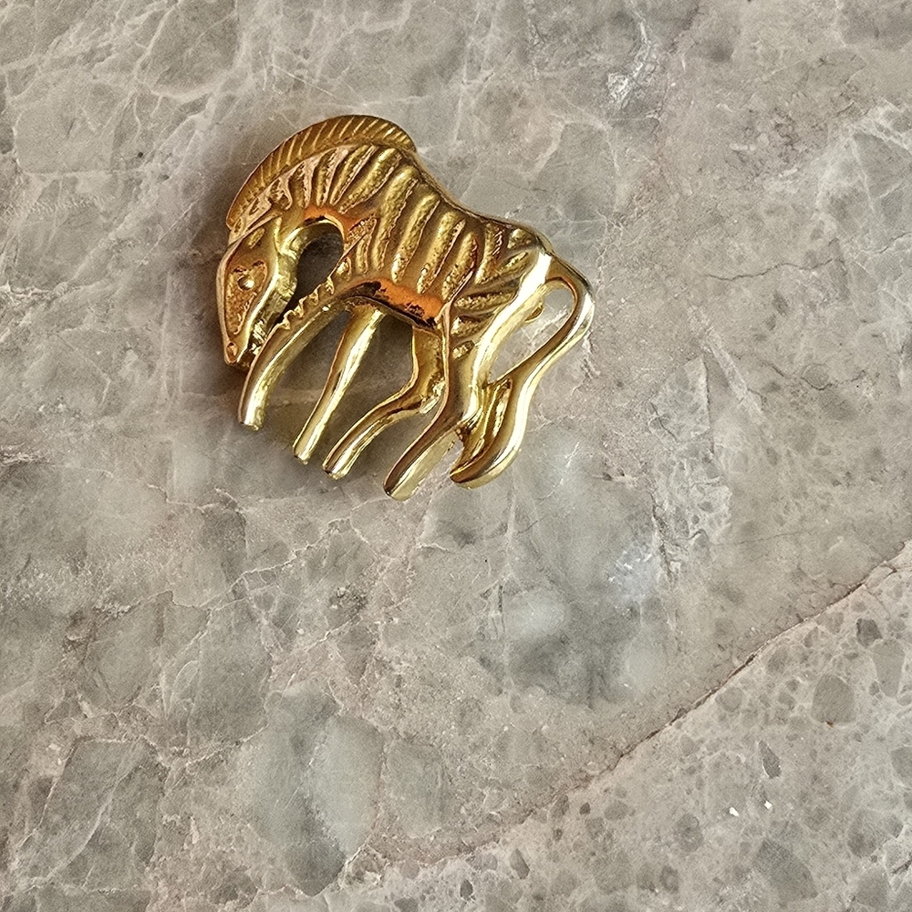 Vintage gold‎ tone zebra brooch pin animal texture.